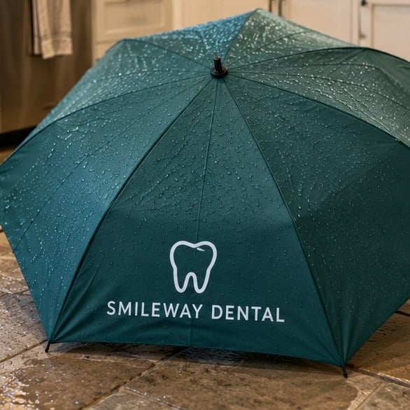 Customer photo of a custom umbrella drying